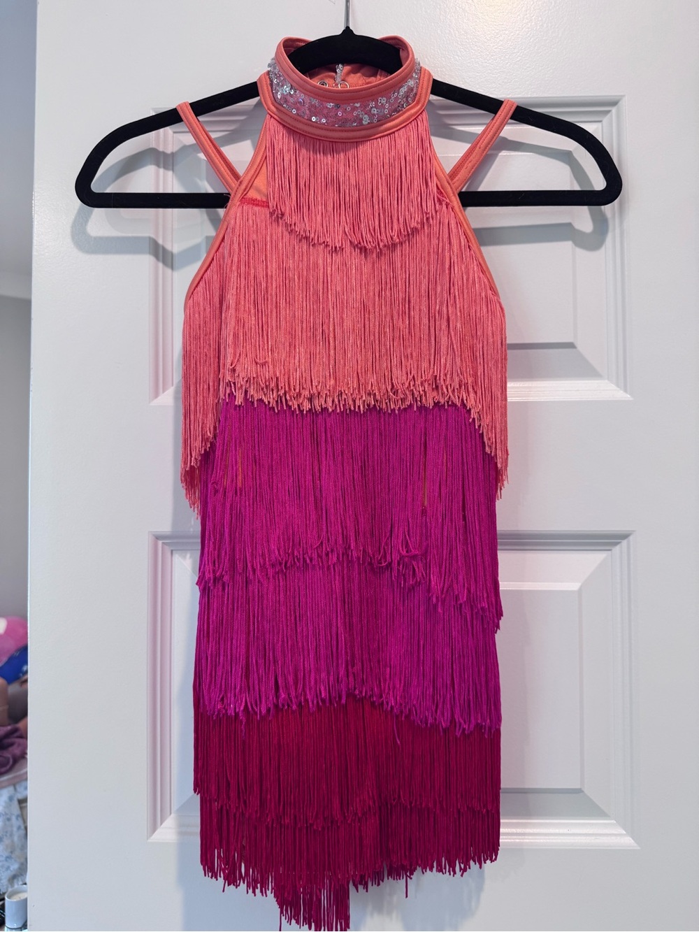 Weissman Pink and Coral Fringe Dance Costume